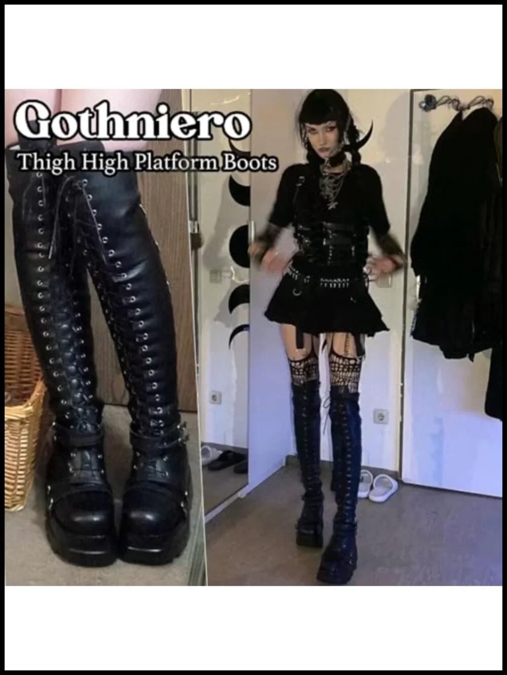 Over the Knee Platform Boots Chunky Heel Thigh High Lace Up Side Zip